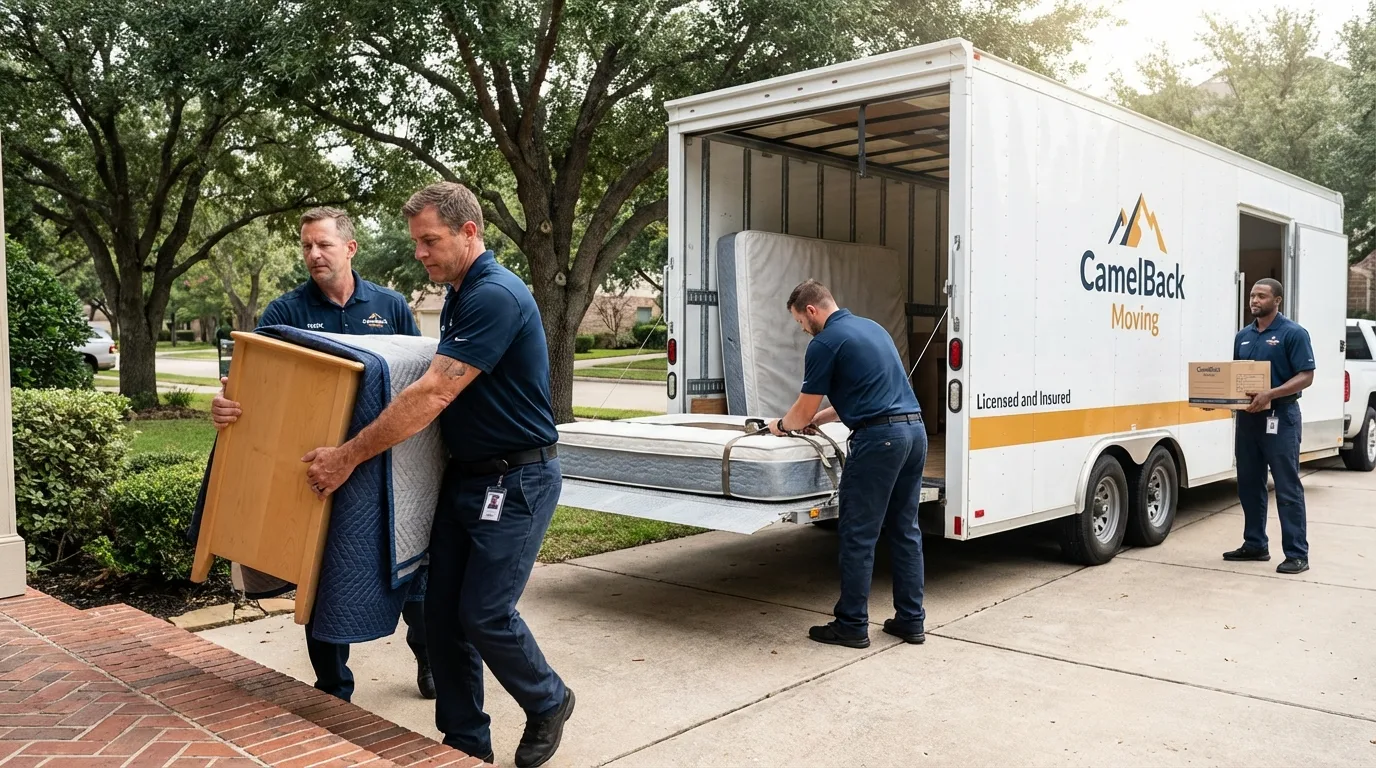 Crew loading residential truck for cross-state move from Rego Park, NY