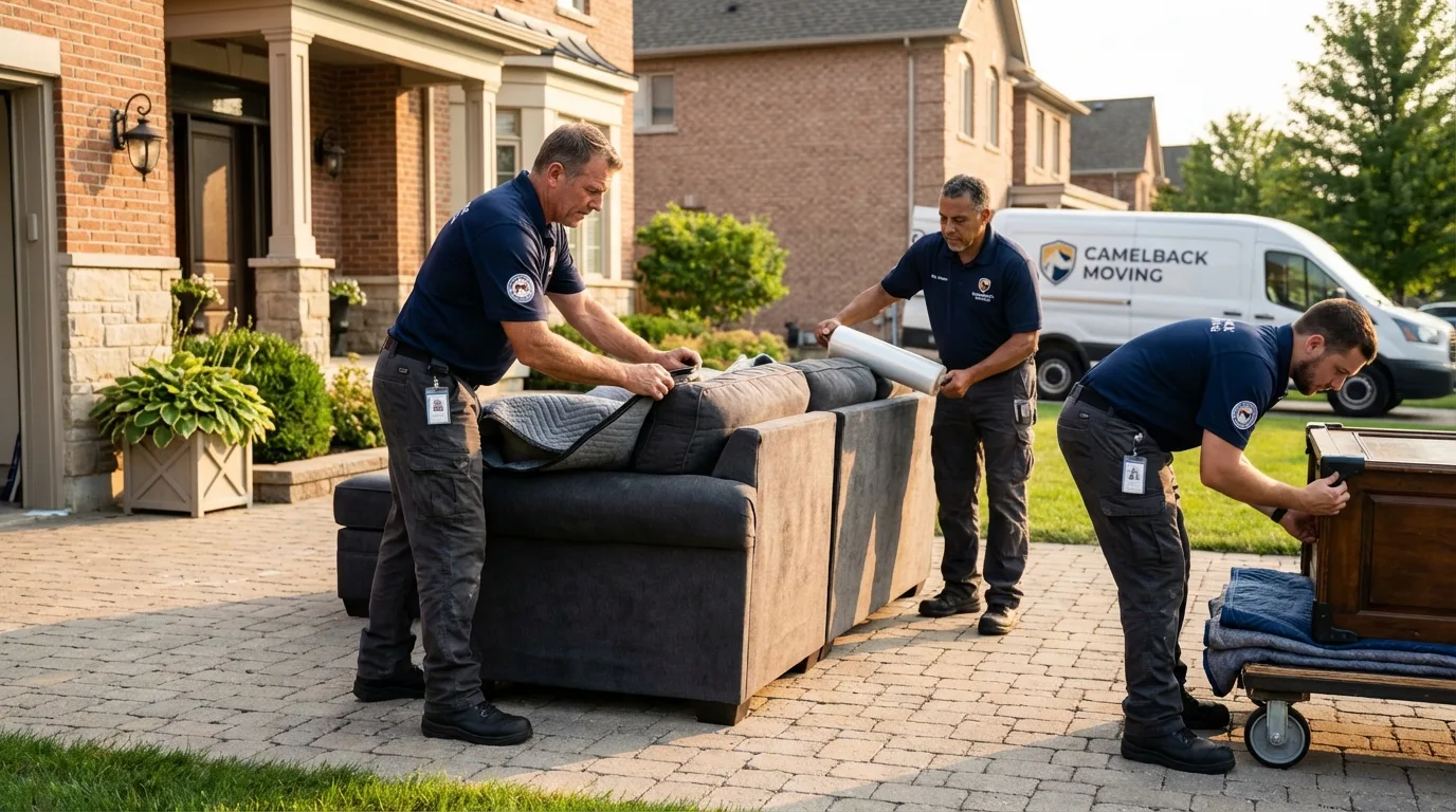 Large estate moving crew wrapping furniture in Rego Park, NY