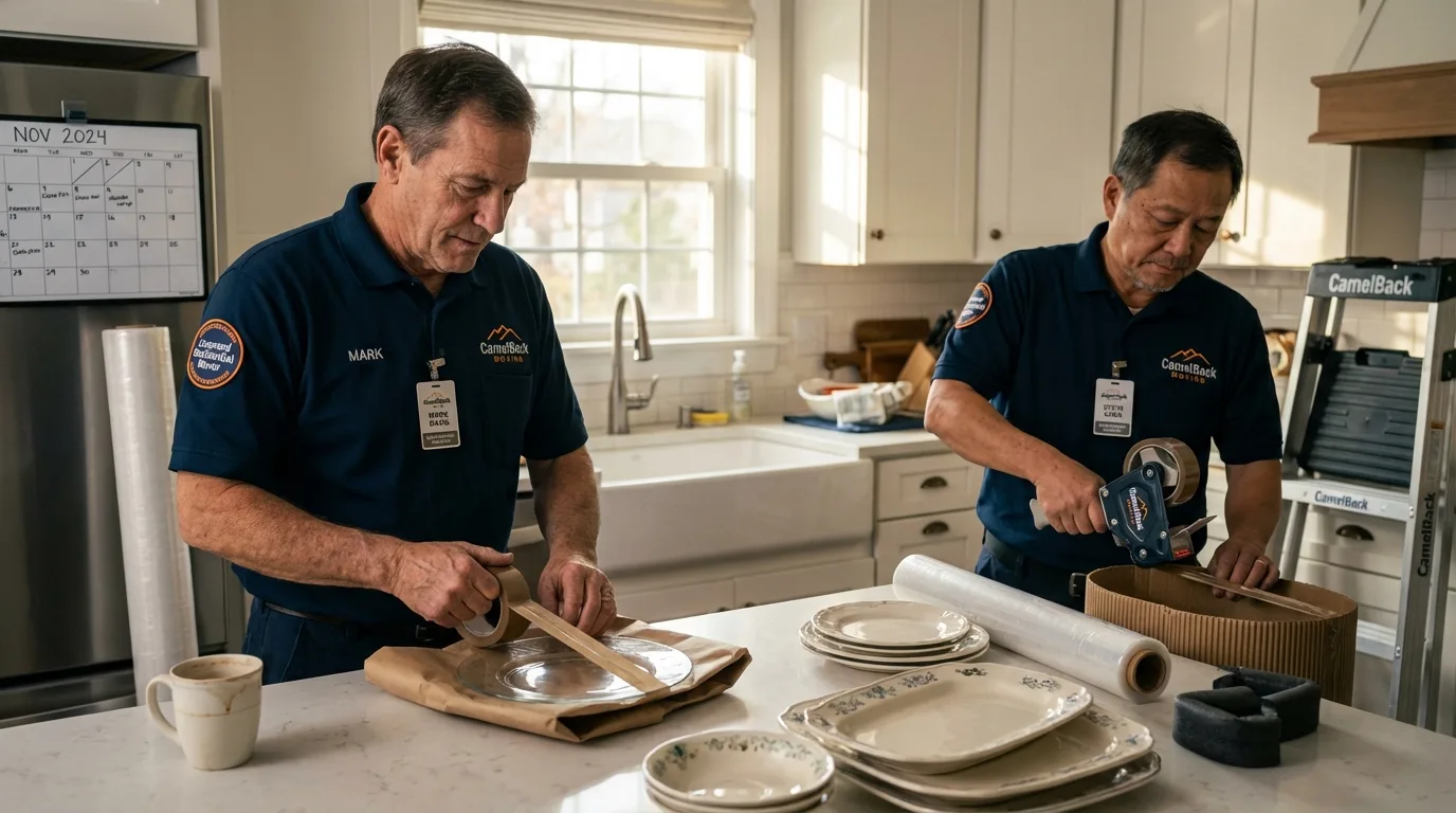Professional crew packing kitchen dishware in Rego Park, NY
